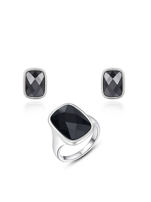 Platinum Black Square Shaped Austria Crystal Two Pieces Jewelry Set