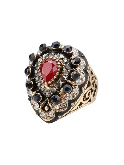 Gujin Retro Exaggerated style Antique Gold Plated Resin stone Crystal Ring 0