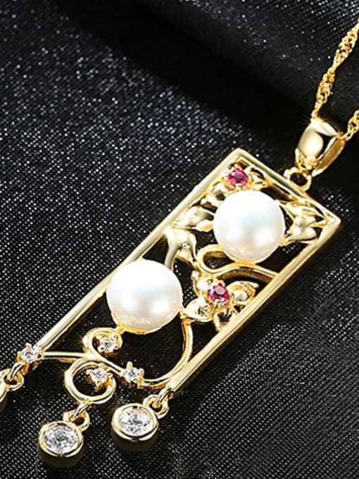 White Sterling silver gold chinese style zircon natural pearl necklace