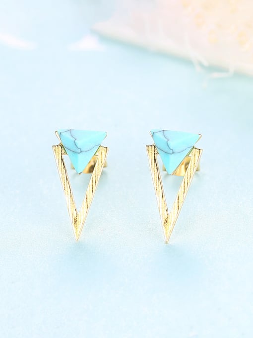 CCUI 925 Sterling Silver With Turquoise Simplistic Triangle Stud Earrings 2
