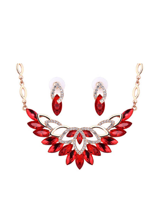 red Alloy Rose Gold Plated Fashion Marquise Stones Two Pieces Jewelry Set
