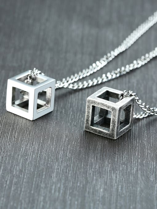 CONG Stainless Steel With Platinum Plated Simplistic Hollow Square Necklaces 2