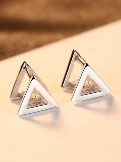 White Platinum-17E08 925 Sterling Silver With Platinum Plated Simplistic Triangle Clip On Earrings