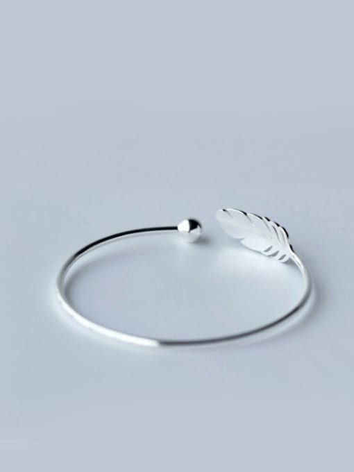 Rosh S925 Silver Artistical Feather Adjustable Opening Bangle 1