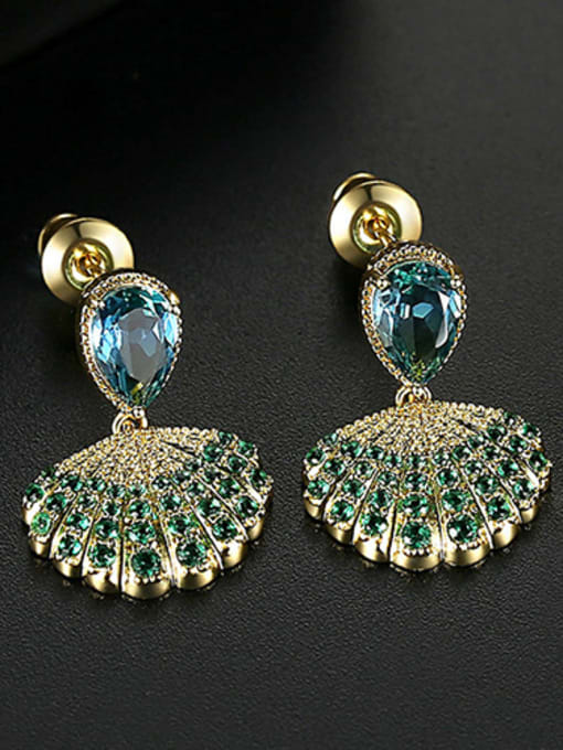 Green-T03B26 Copper With Gold Plated Luxury Geometric Cluster Earrings