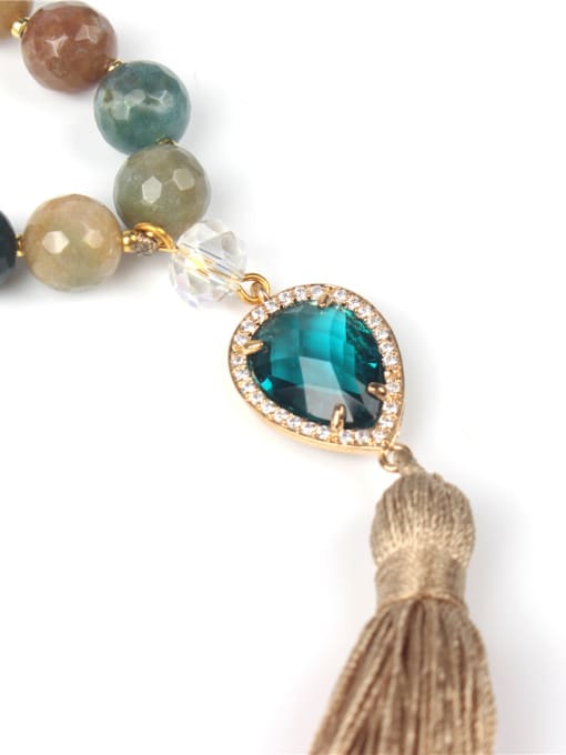 handmade Natural Agate Crystal Beaded Tassel Pendant Necklace 2