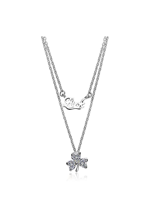 One Silver Double Chain Flower Necklace