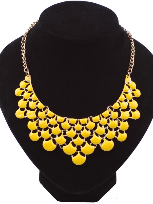 Yellow Exaggerated Hollow Enamel Fish Scale Gold Plated Alloy Necklace