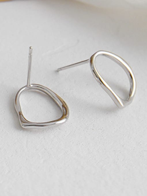 DAKA 925 Sterling Silver With Hollow d Simplistic Irregular Geometric  Oval Stud Earrings 3