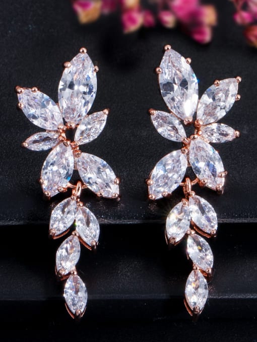 L.WIN Copper With Cubic Zirconia Luxury Water Drop Wedding Cluster Earrings 3