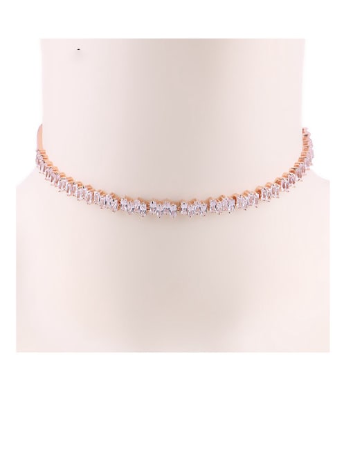 Rose Gold Copper With Cubic Zirconia  Personality Geometric Chokers Necklace