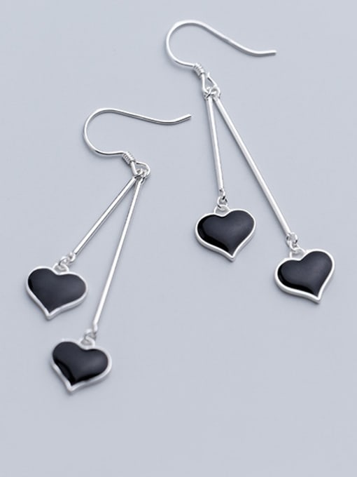 Rosh 925 Sterling Silver With Silver Plated Simplistic Black Heart Hook Earrings 2