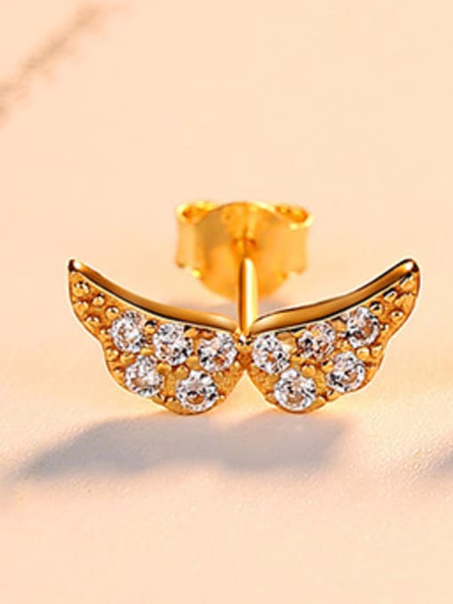 18K-gold 925 Sterling Silver Stylish and compact zircon wing stud earrings