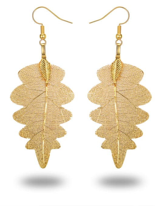 Gold High Quality Black Gun Plated Natural Leaf Drop Earrings