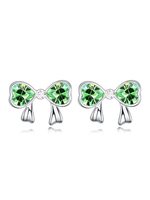 green Exquisite Heart austrian Crystals Bowknot Alloy Stud Earrings