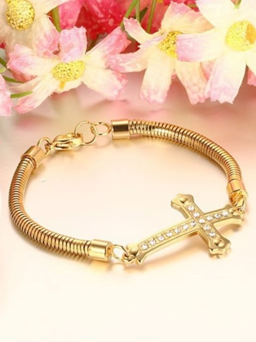 golden Luxury Gold Plated Cross Shaped Rhinestone Bracelet