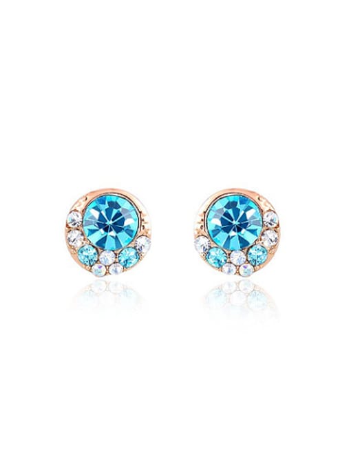 Rose Gold Blue Round Shaped Austrian Crystals Stud Earrings