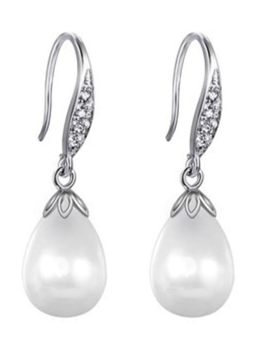 BLING SU Copper With Platinum Plated Fashion Water Drop  Pearl  Hook Earrings 0