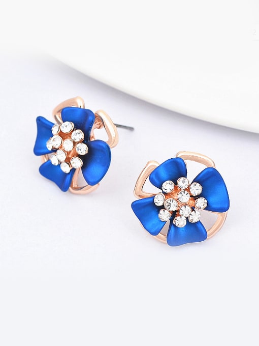 Wei Jia Fashion Elegant Cubic Rhinestones Blue Flower Alloy Stud Earrings 2