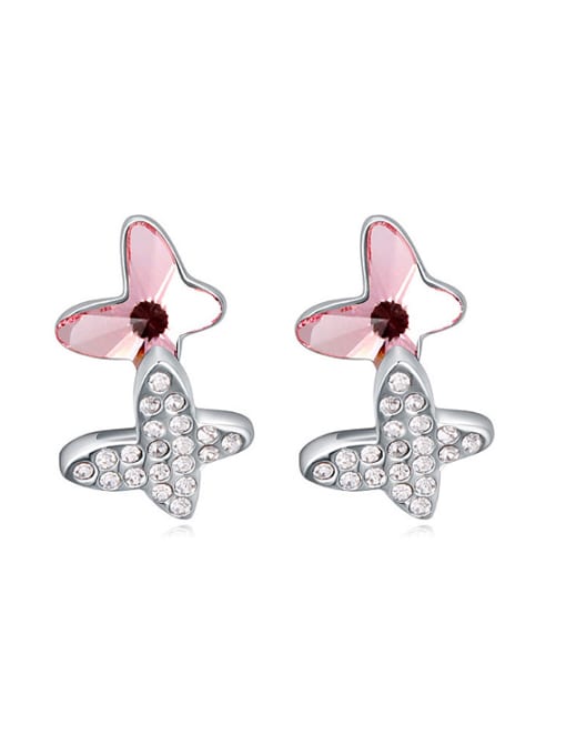 QIANZI Fashion Double Butterfly austrian Crystals-covered Stud Earrings 0