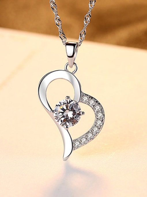 sliver 925 Sterling Silver With + Cubic Zirconia Simplistic Heart Locket Necklace