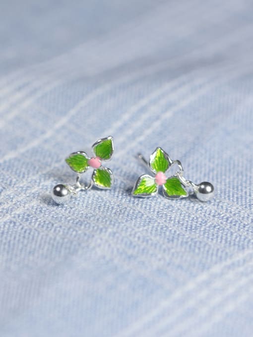 Peng Yuan Tiny Flower Bead Silver Stud Earrings 0