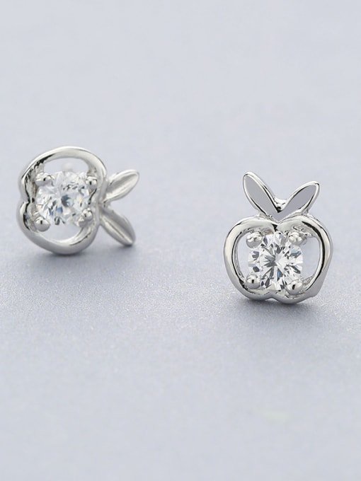 One Silver Elegant Apple Shaped Zircon stud Earring 0