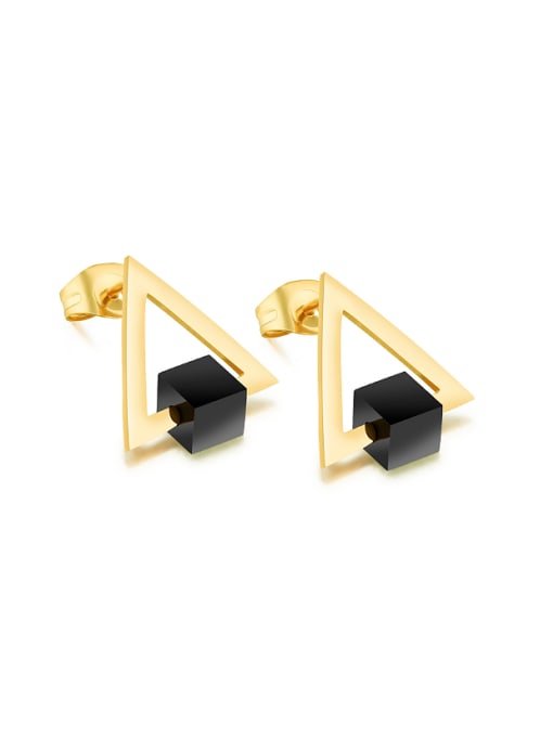 Gold Fashion Rotatable Cube Hollow Triangle Stud Earrings