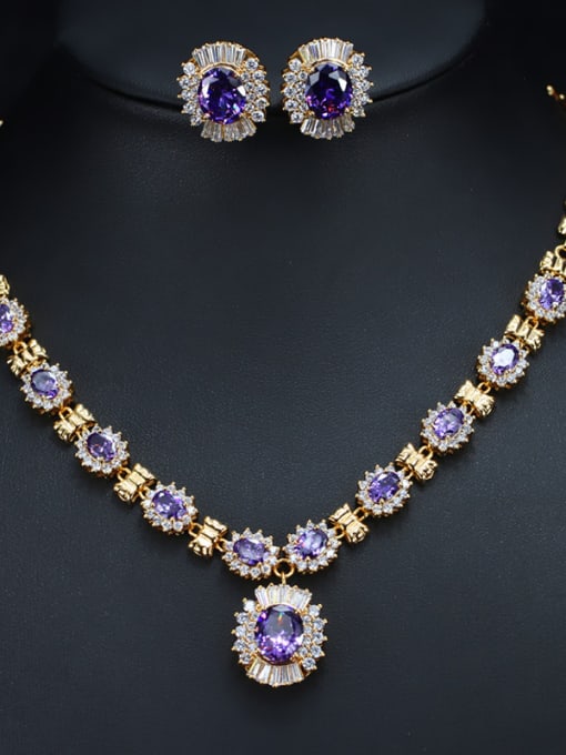 Purple Classical Color Zircon Two Pieces Jewelry Set