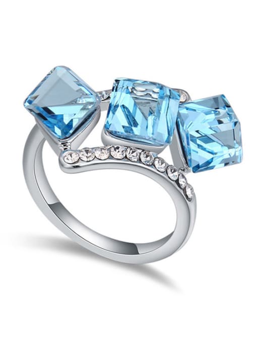blue Simple Cubic Three austrian Crystals Alloy Ring