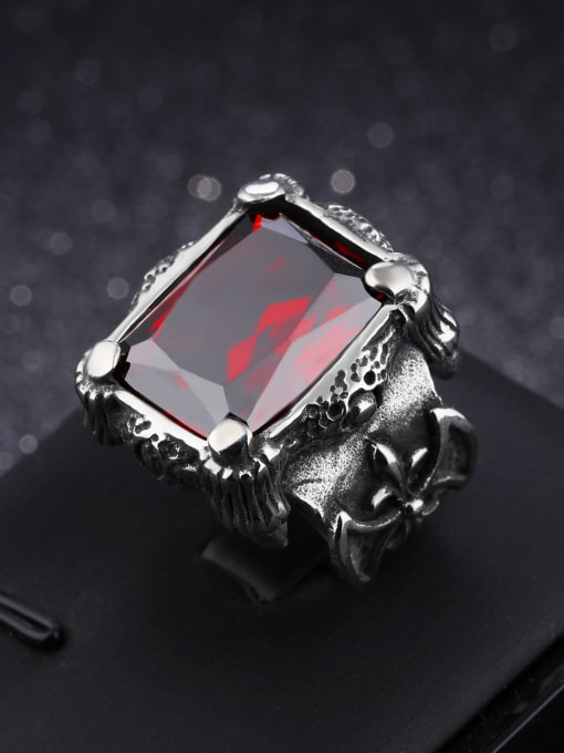 Open Sky Punk style Exaggerated Ruby Stone Titanium Men Ring 0