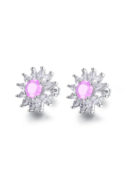 Pink Fashion Round Glass Stone Marquise Zircon Flowery Stud Earrings