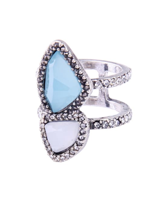 KM Blue White Stones Geometric Shaped Women Ring Set