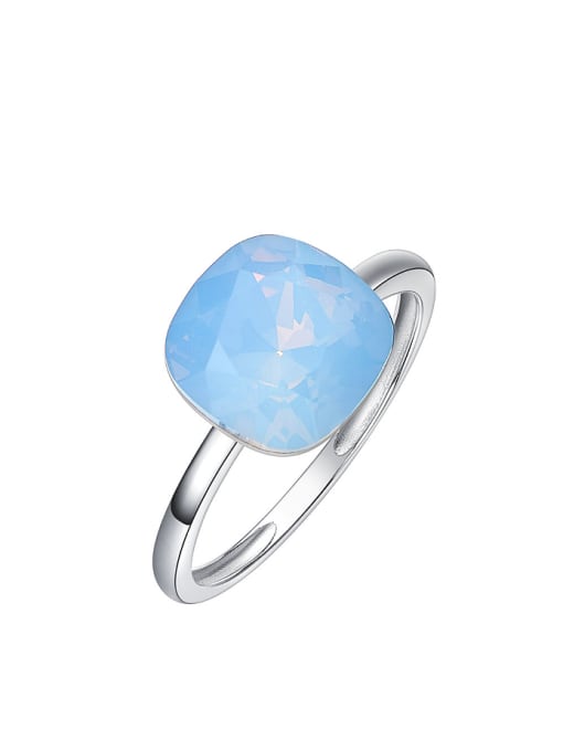 Blue Simple Square austrian Crystal Silver Ring