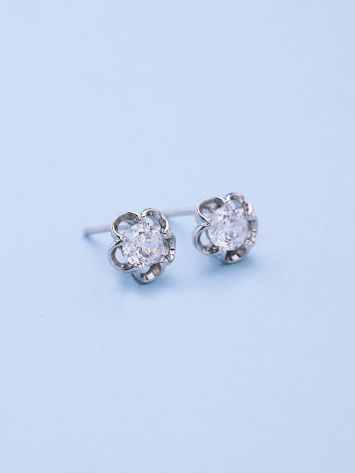 One Silver Beautiful Flower Zircon Stud Earrings 1