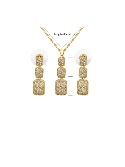 gold Copper With  Cubic Zirconia  Personality Square Pendant  Earrings And Necklaces  2 Piece Jewelry Set