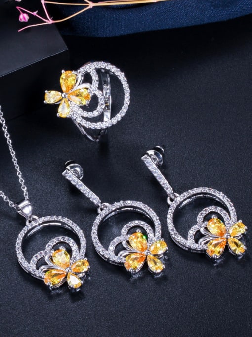 L.WIN Copper With Cubic Zirconia  Delicate Flower 3 Piece Jewelry Set