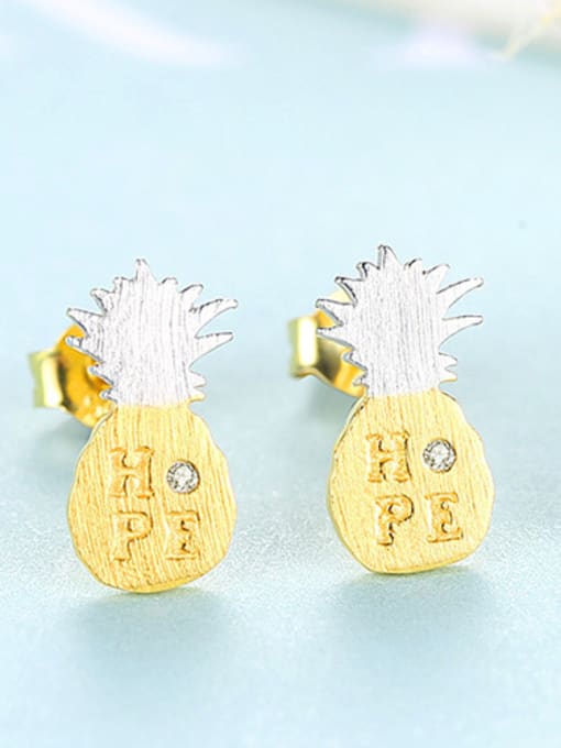 gold 925 Sterling Silver With Glossy  Simplistic Friut Pineapple Stud Earrings