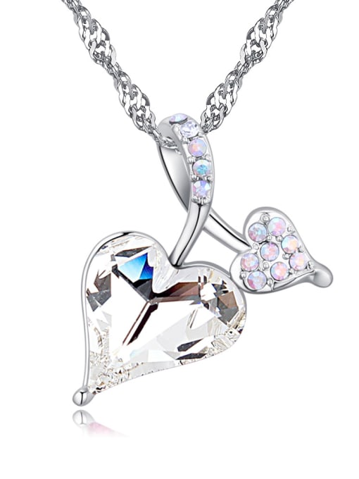 White Fashion Double Heart austrian Crystals Pendant Alloy Necklace
