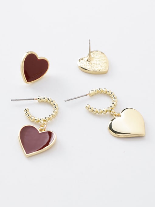 Girlhood Alloy With Gold Plated Simplistic Heart Stud Earrings 3