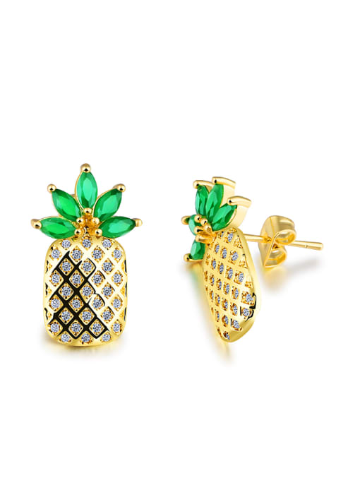 green Creative Personalized Pineapple Zircon Stud Earrings