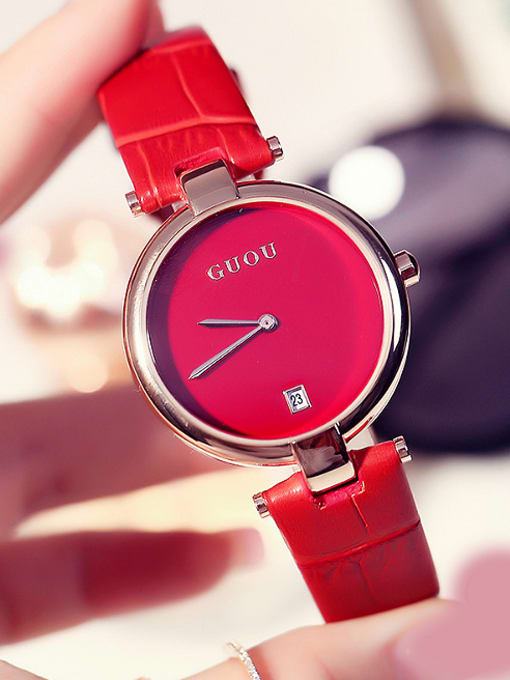Red GUOU Brand Simple Numberless Watch