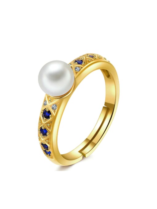 gold plated Natural Freshwater Pearl Spine Micro Pave Silver Ring