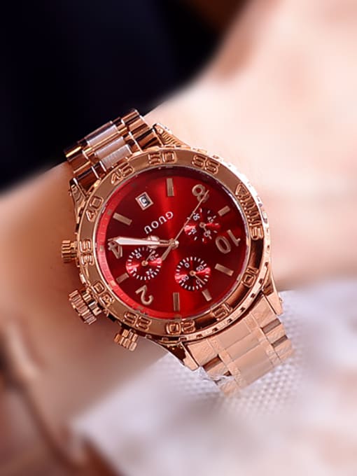 Red GUOU Brand Luxury Chronograph Unisex Watch