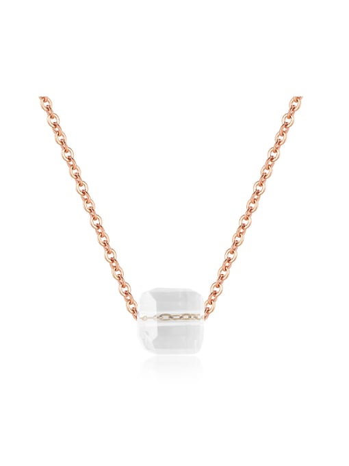white Simple Clear Artificial Crystal Pendant Titanium Necklace
