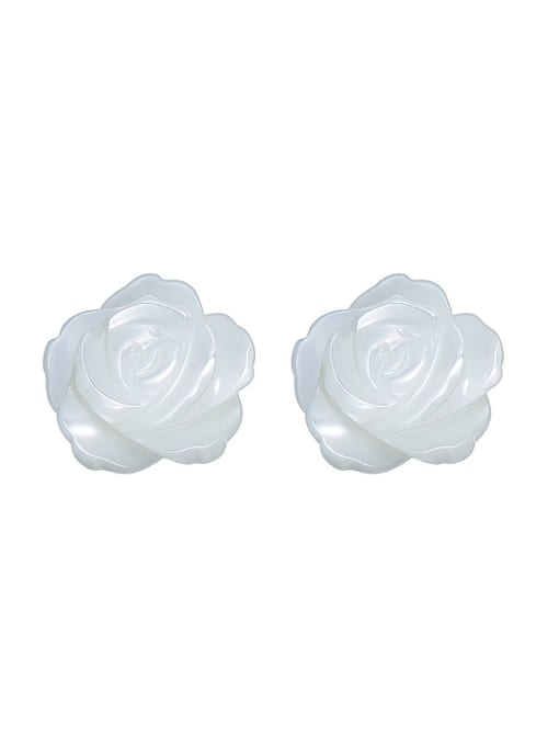 CEIDAI Personalized Little White Shell Flower 925 Silver Stud Earrings 0