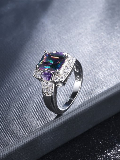 Platinum Vintage Purple Square Shaped Rhinestone Geometric Shaped Ring