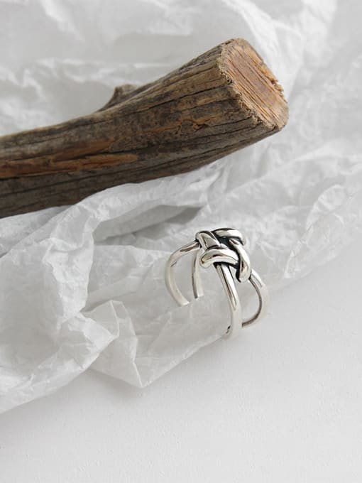 DAKA 925 Sterling Silver With Antique Silver Plated Vintage Interlacing winding Square free size  Rings 0