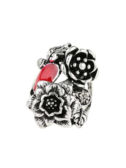 Gujin Exquisite Retro style Antique Silver Plated Alloy Flowery Ring 0