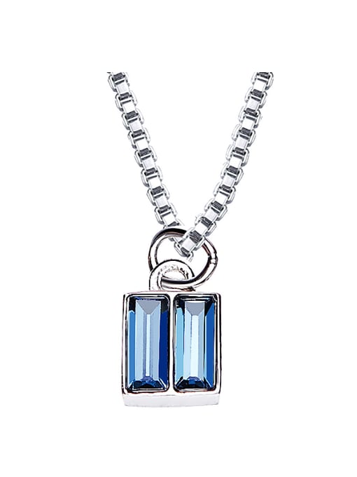 Blue Square-shaped S925 Silver Necklace